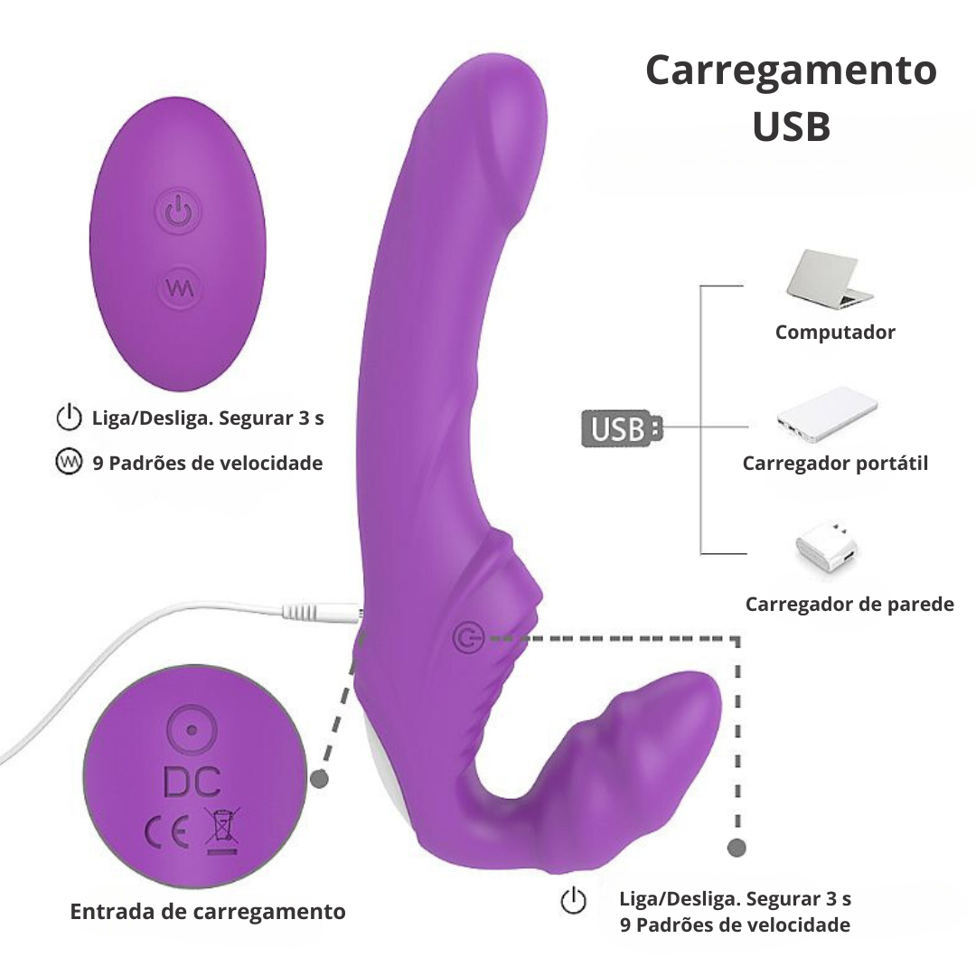 Vibrador Strapon Duo Nana com controle remoto - Frete Grátis