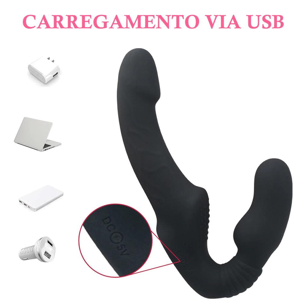 Vibrador Strapon DUO com calcinha e controle remoto - Frete Grátis - Carnelian