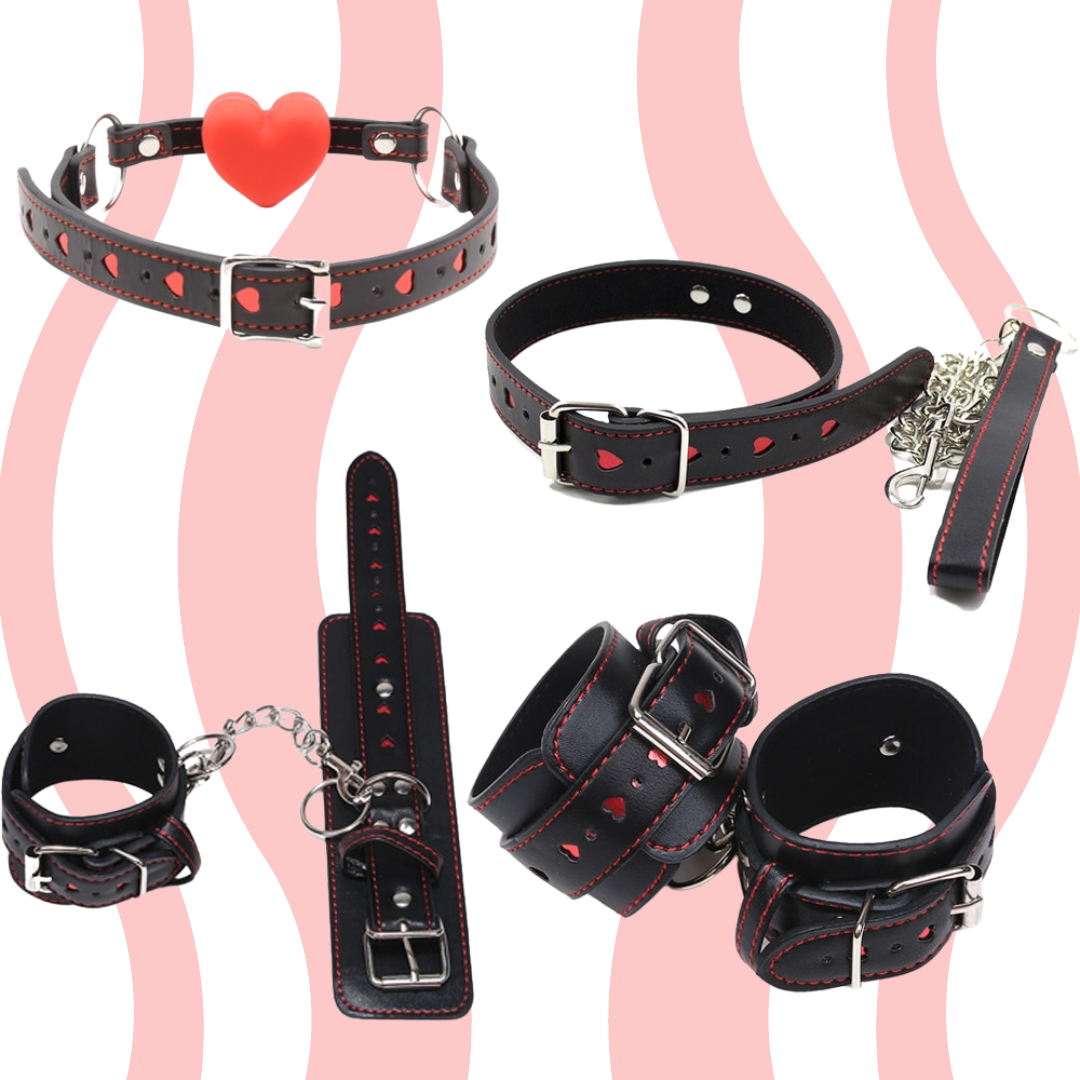 Kit BDSM de couro - Corações - Frete Grátis - Carnelian