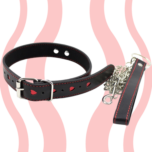 Coleira com guia de corrente BDSM Corações - Frete Grátis - Carnelian
