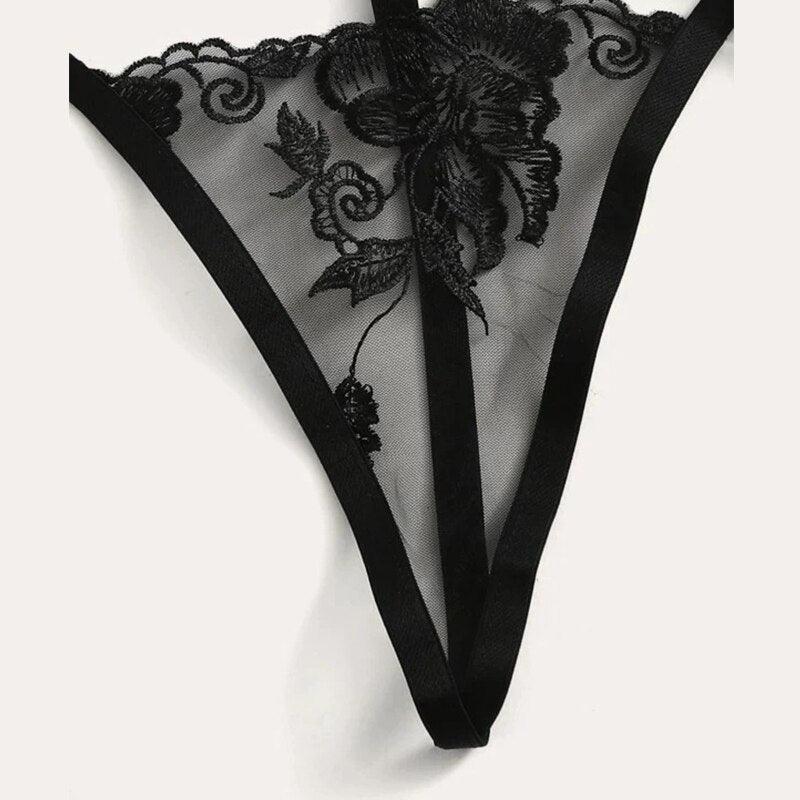 Conjunto Lingerie Black Desire com Cinta liga Rendada - Frete Grátis - Carnelian