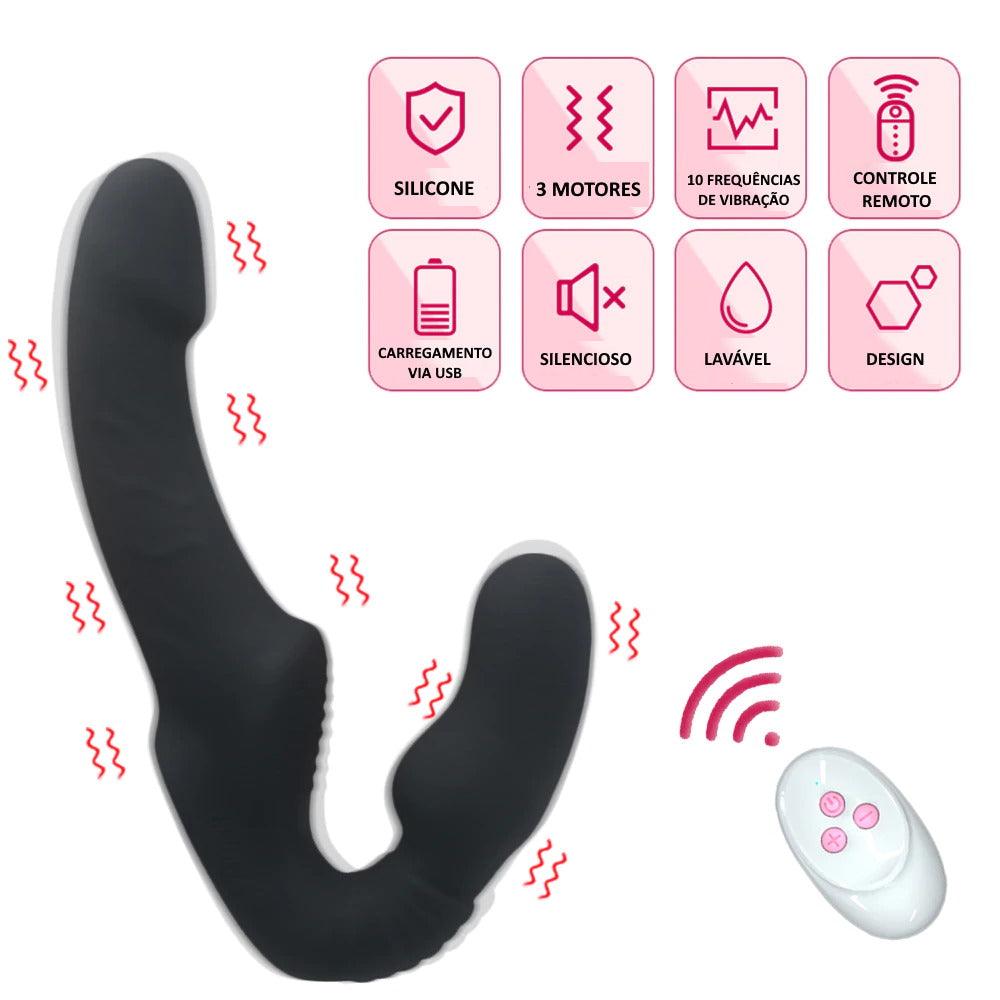 Vibrador Strapon DUO com calcinha e controle remoto - Frete Grátis - Carnelian